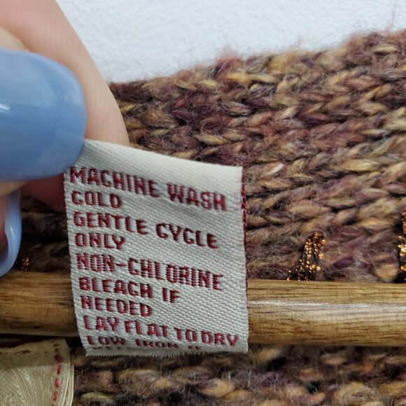 BKE Brown Marled Knit Sweater L 1/4 Button Up Long Sleeve Open Weave Boho - Picture 14 of 16